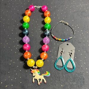 Colorful Unicorn Necklace and Bracelet Set Chunky Viral